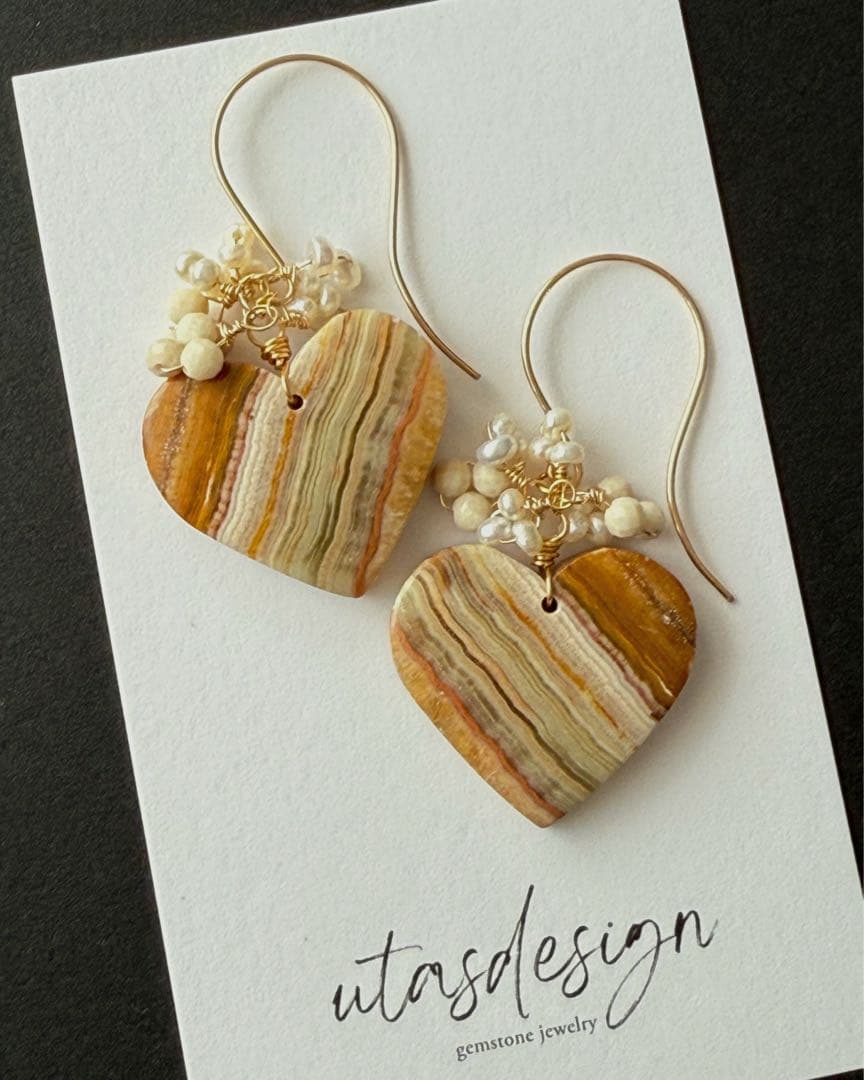 14kgf 天然石　ナチュラルレースアゲート　リバーストーン　淡水パール　ピアス