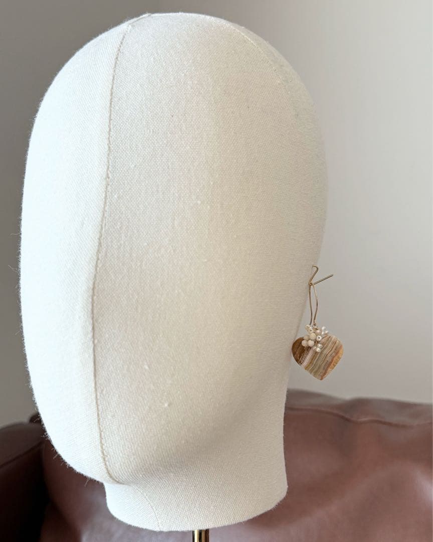 14kgf 天然石　ナチュラルレースアゲート　リバーストーン　淡水パール　ピアス