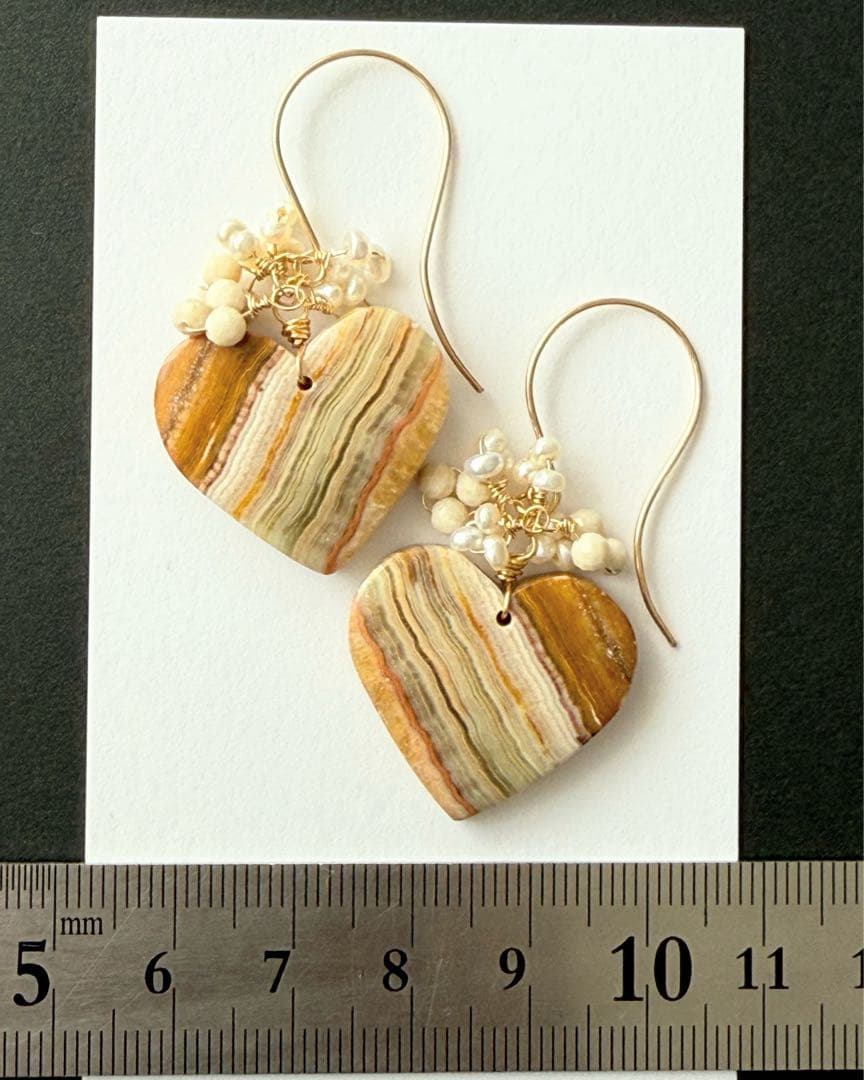 14kgf 天然石　ナチュラルレースアゲート　リバーストーン　淡水パール　ピアス