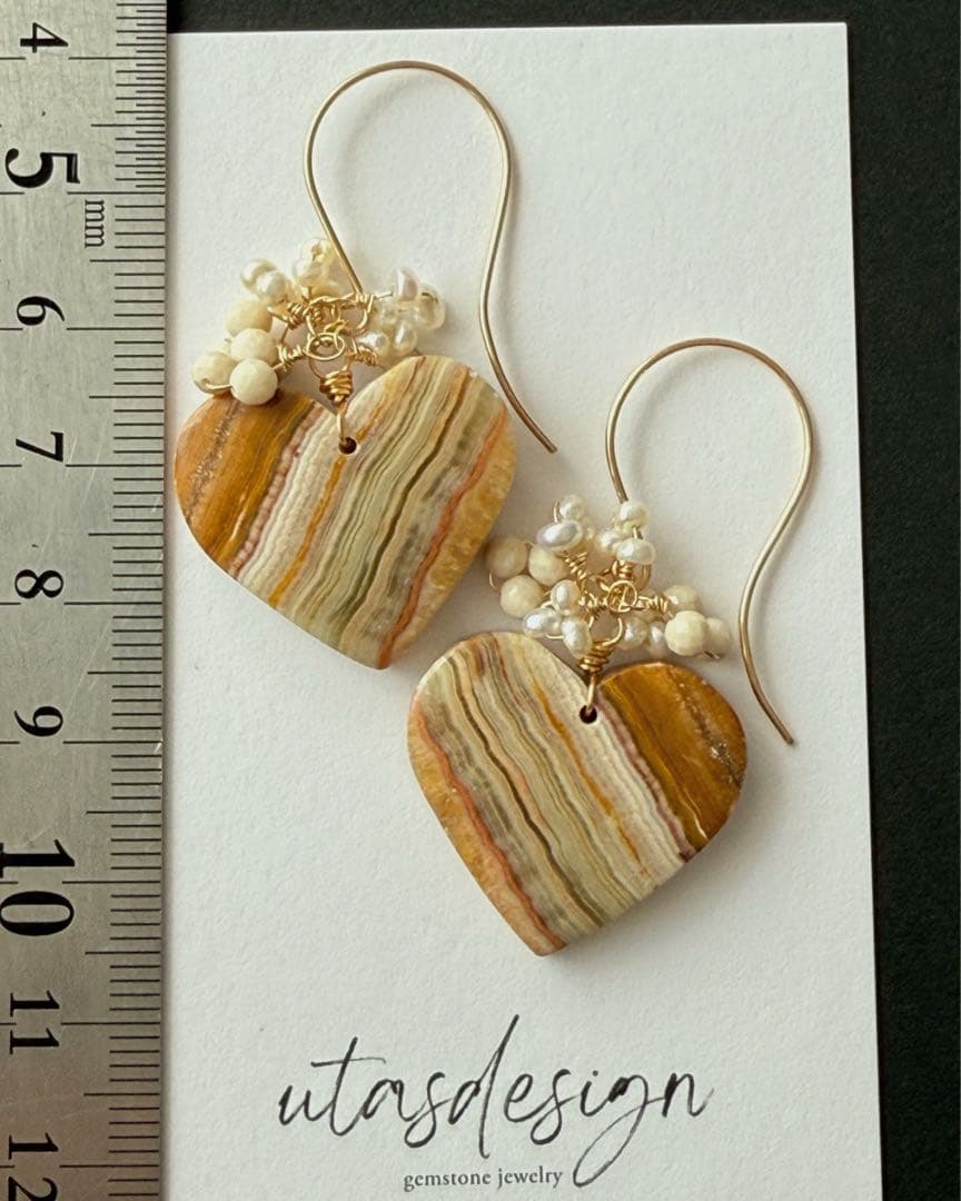 14kgf 天然石　ナチュラルレースアゲート　リバーストーン　淡水パール　ピアス