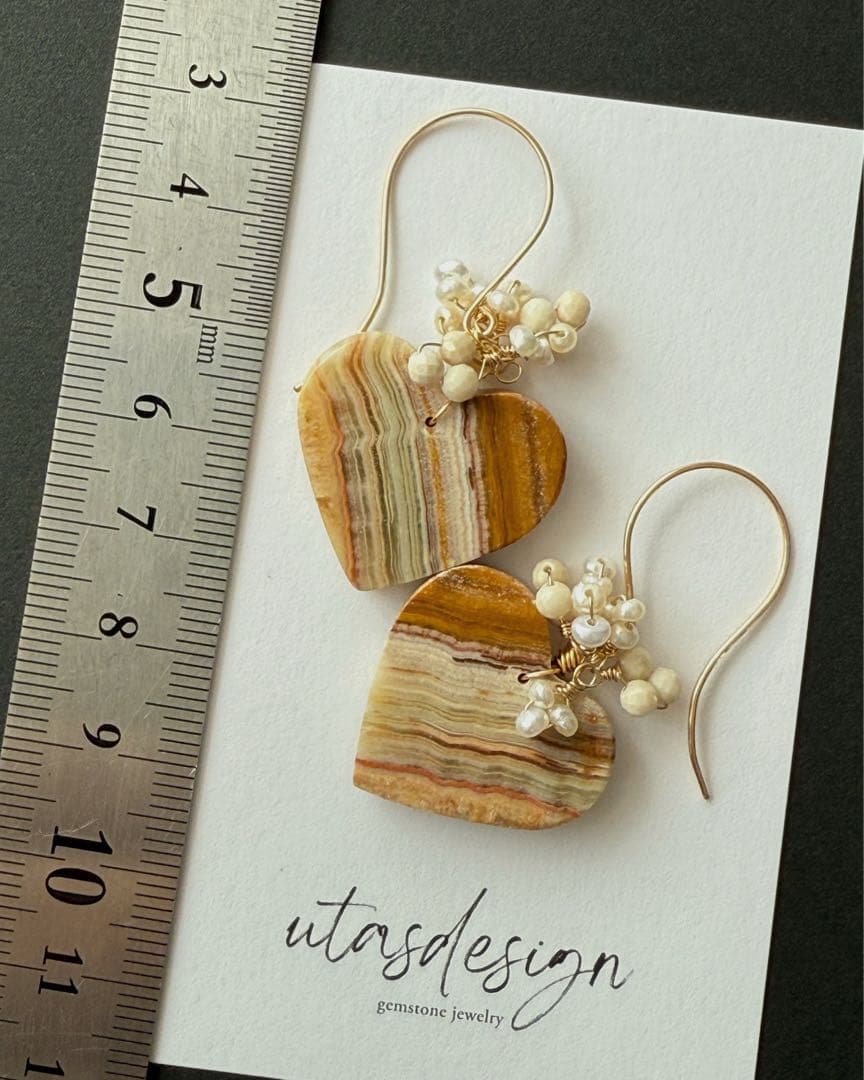 14kgf 天然石　ナチュラルレースアゲート　リバーストーン　淡水パール　ピアス