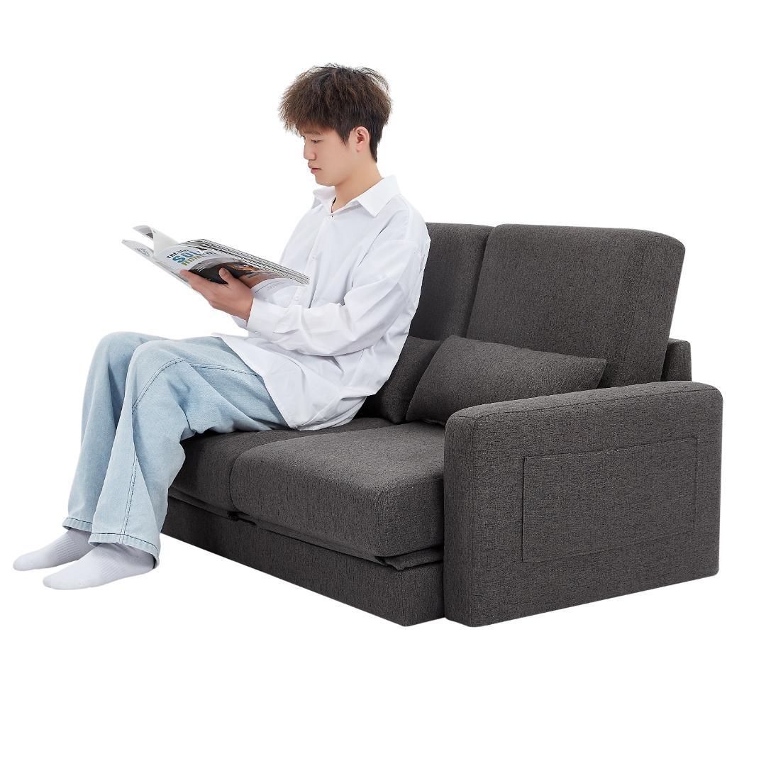 【新品】収納付き2人掛けソファ 木脚着脱可能 コンパクト