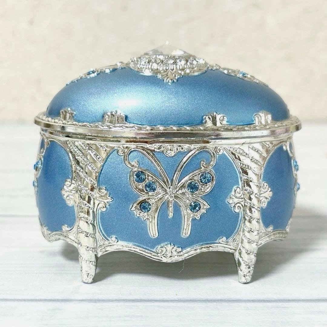 スワロフスキー アンチモニー だ円 オルゴール 宝石箱 ブルー 星に願いを 水色