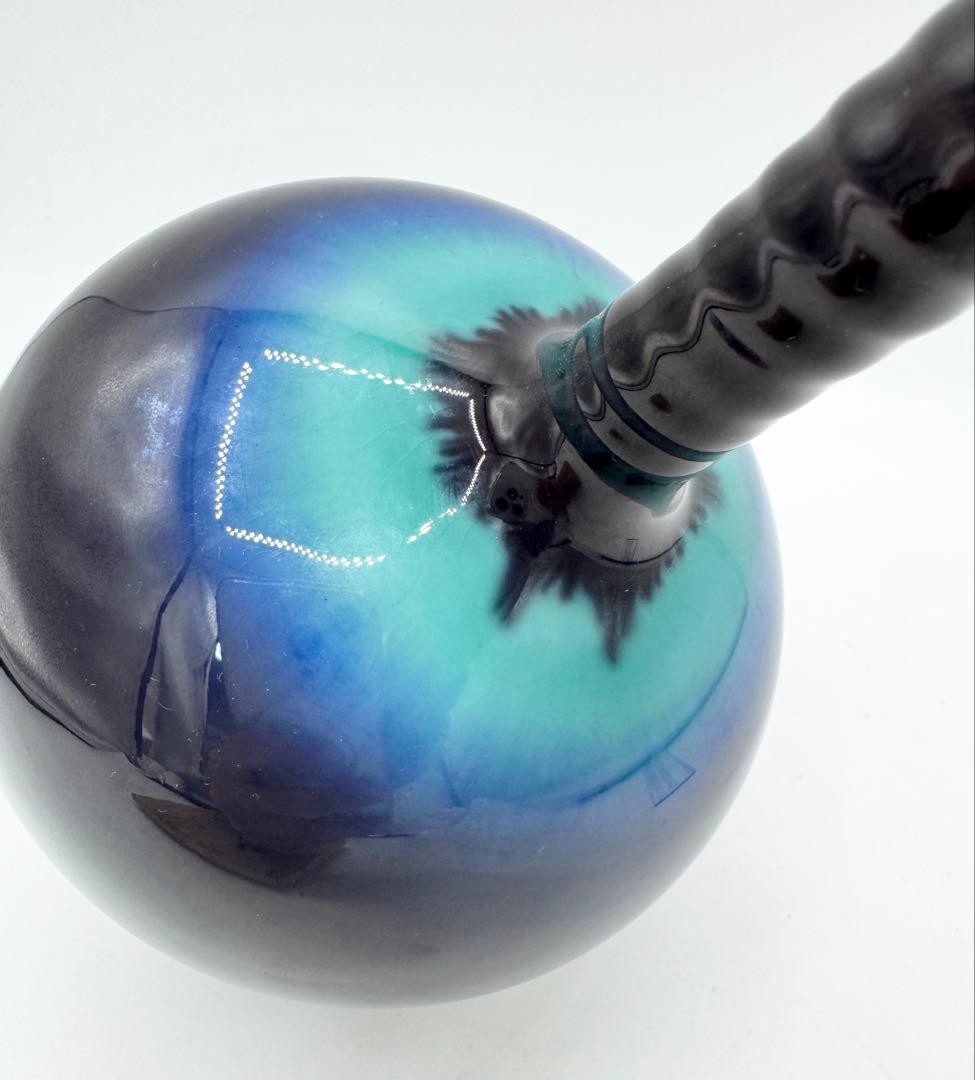 人間国宝 三代徳田八十吉】花入 青釉壺 九谷焼 共箱・布・栞付き 正彦