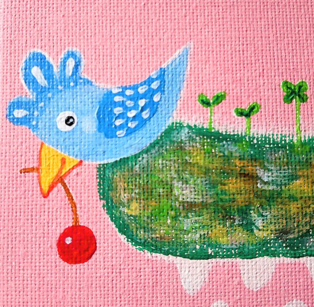 絵画 原画『コレおいしいよ』キャンバス(F0号) ワニ 小鳥 仲良し