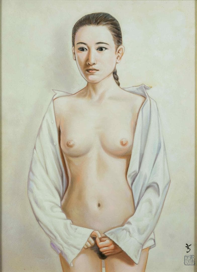 高塚省吾　油彩　肉筆『やさしい時間』表サイン　高塚康子鑑定　P8号　額　b847