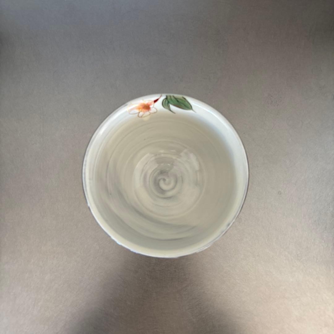 《ほぼ新品》美品【陶葊】京焼　白掛彩草花　色絵付け　陶あん　桜　茶碗