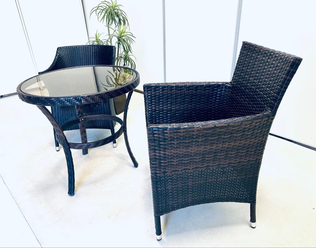 高級人工エラタン ガーデンテーブルチェア3点セット