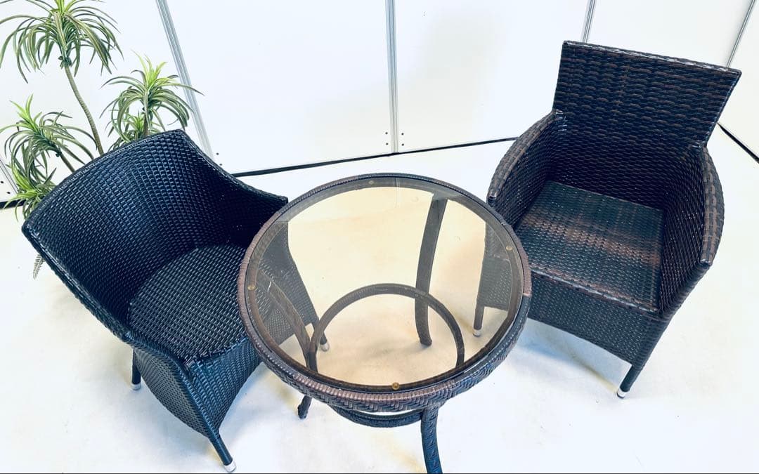 高級人工エラタン ガーデンテーブルチェア3点セット