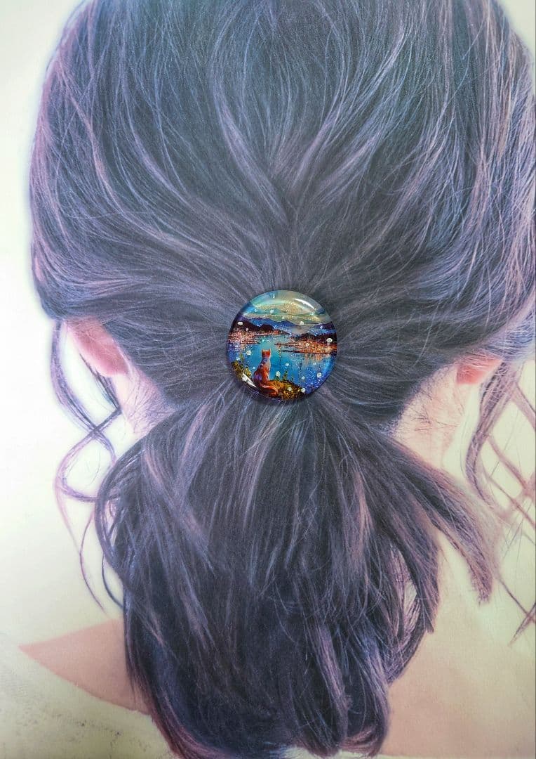 レジン　猫　ヘアゴム　ブローチ　ポニーフック　No.361