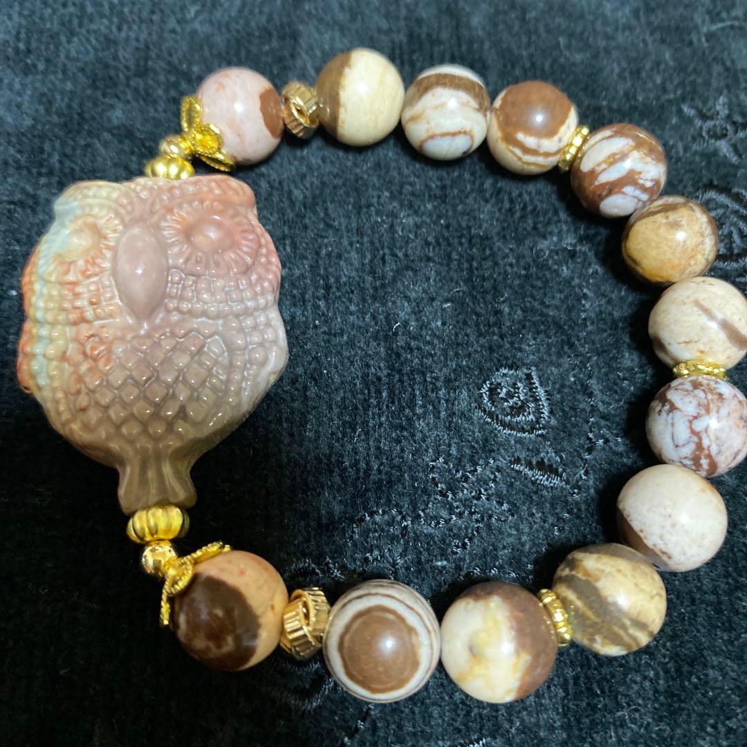 アラシャン瑪瑙フクロウのカフェオレゼブラジャスパーブレスレットパワーストーン