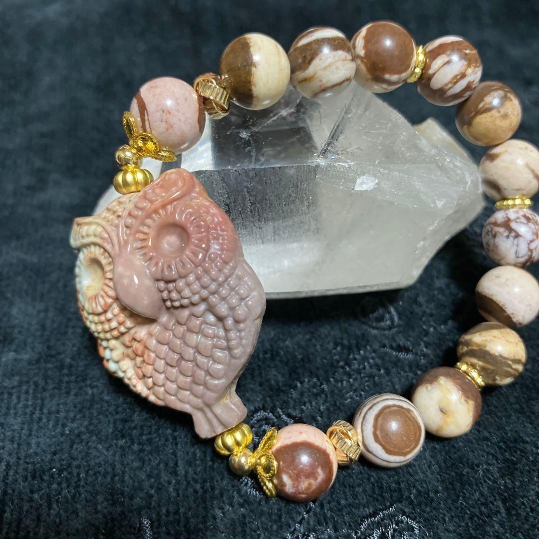 アラシャン瑪瑙フクロウのカフェオレゼブラジャスパーブレスレットパワーストーン