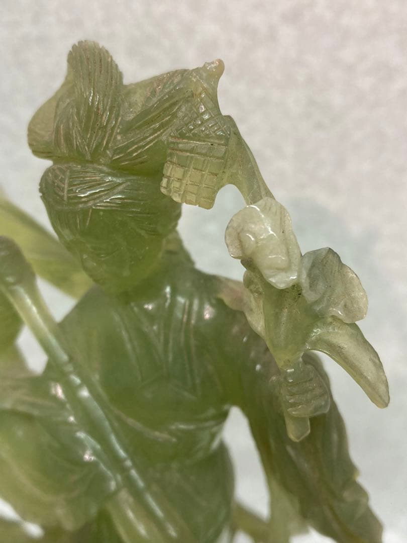 中国古美術 岫玉雕 仙女像 鹿 翡翠 彫刻 置物