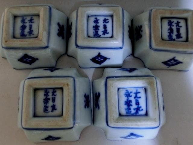 小皿□染付人物絵【大日本永楽造】5客 手塩皿 古京焼