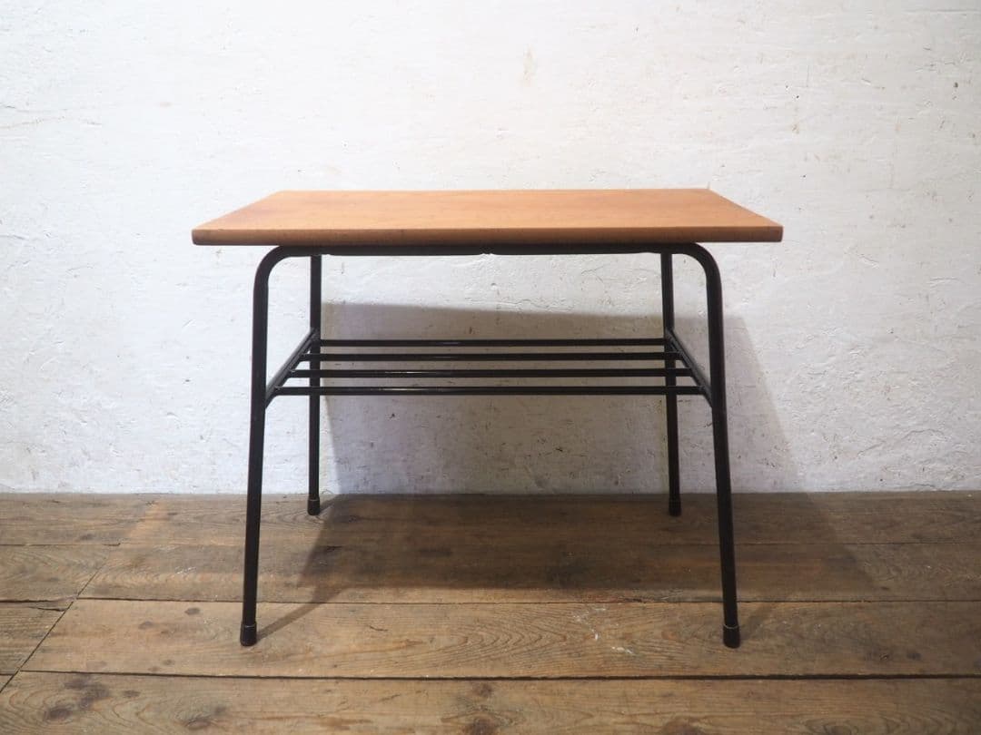 1237 ③古い木と鉄脚のテーブル　デスク　作業台　リメイク　レトロ　ビンテージ