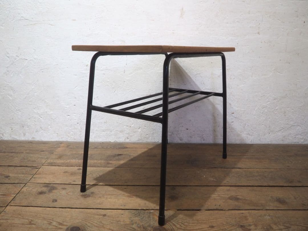 1237 ③古い木と鉄脚のテーブル　デスク　作業台　リメイク　レトロ　ビンテージ