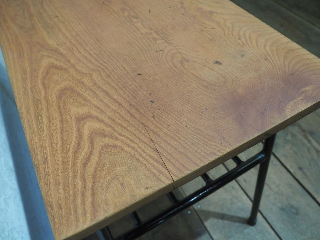 1237 ③古い木と鉄脚のテーブル　デスク　作業台　リメイク　レトロ　ビンテージ