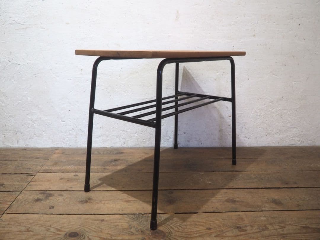 1237 ③古い木と鉄脚のテーブル　デスク　作業台　リメイク　レトロ　ビンテージ