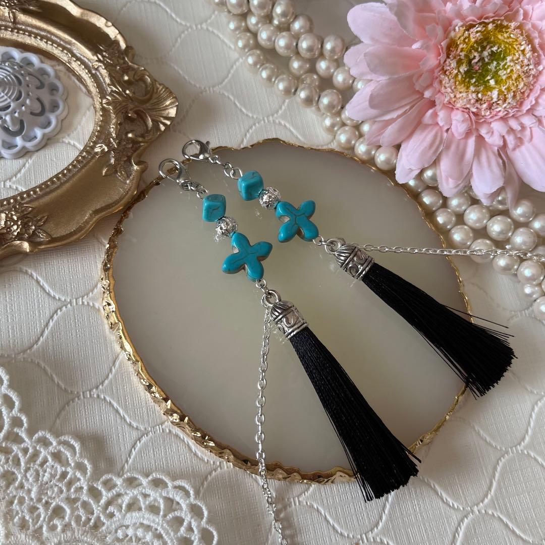 ♪❤️ ターコイズ　タッセル　マスクチェーン　メガネチェーン