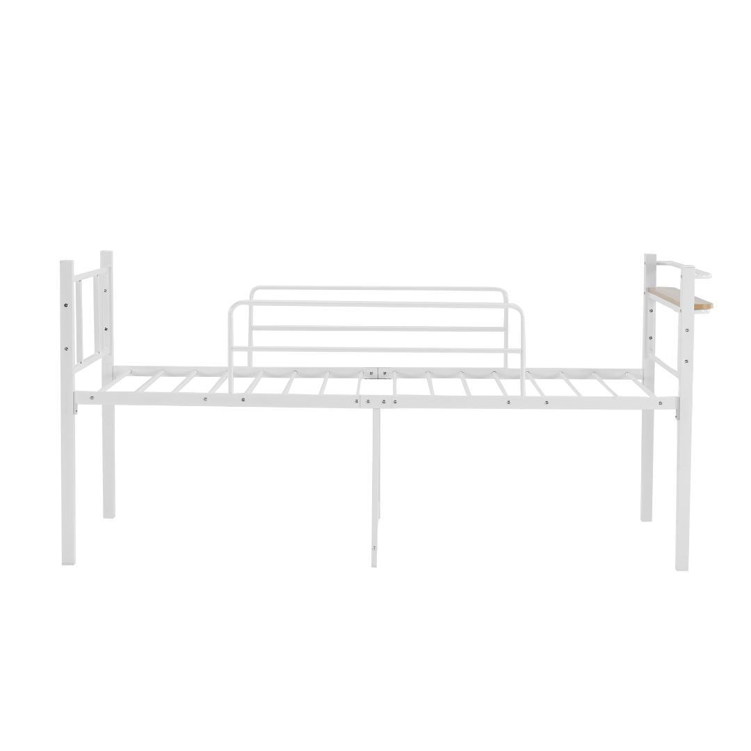 【ホワイト】ロータイプベット 宮棚 ベッド シングル ロング パイプ ベット