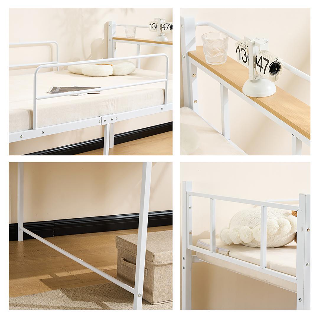 【ホワイト】ロータイプベット 宮棚 ベッド シングル ロング パイプ ベット