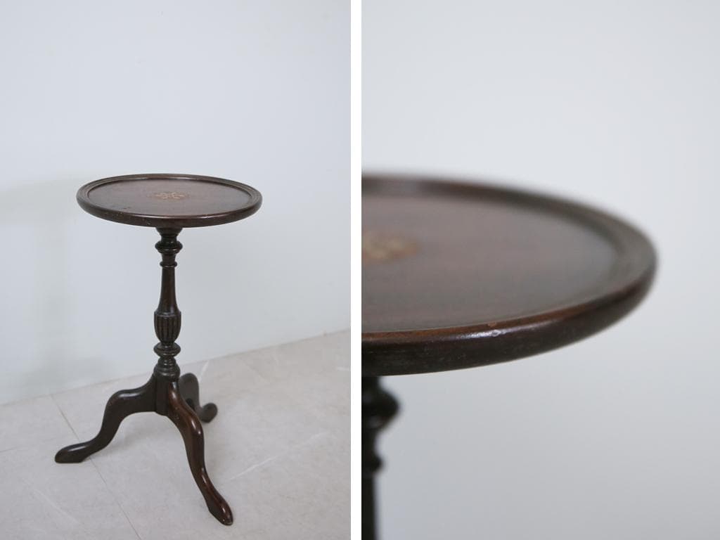 英国アンティーク木製ワインテーブル/サイドテーブル/丸机/飾り棚(89-67-2