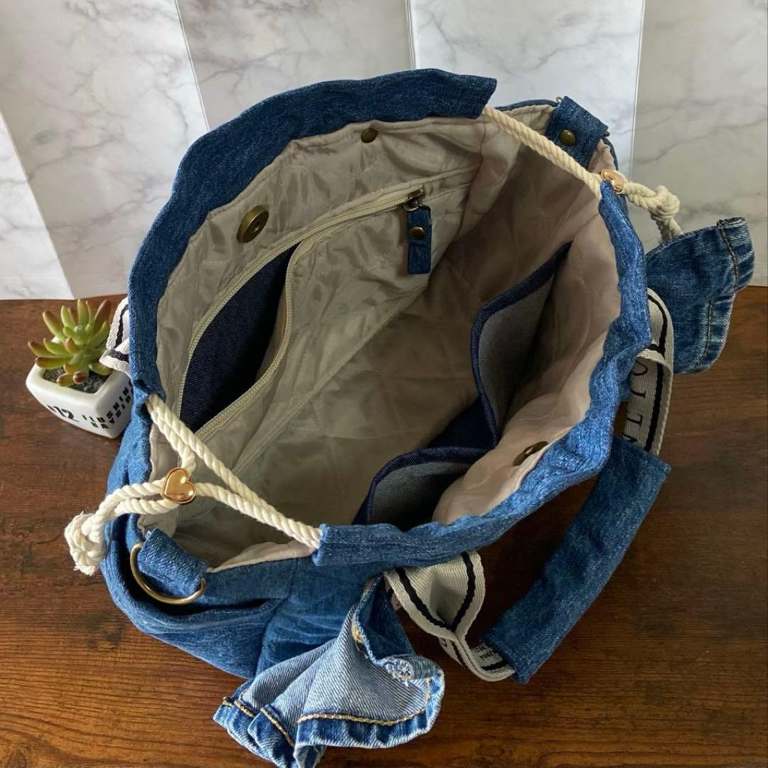 No.64 デニムリメイク【フリルバッグ】トートバッグ ハンドメイド