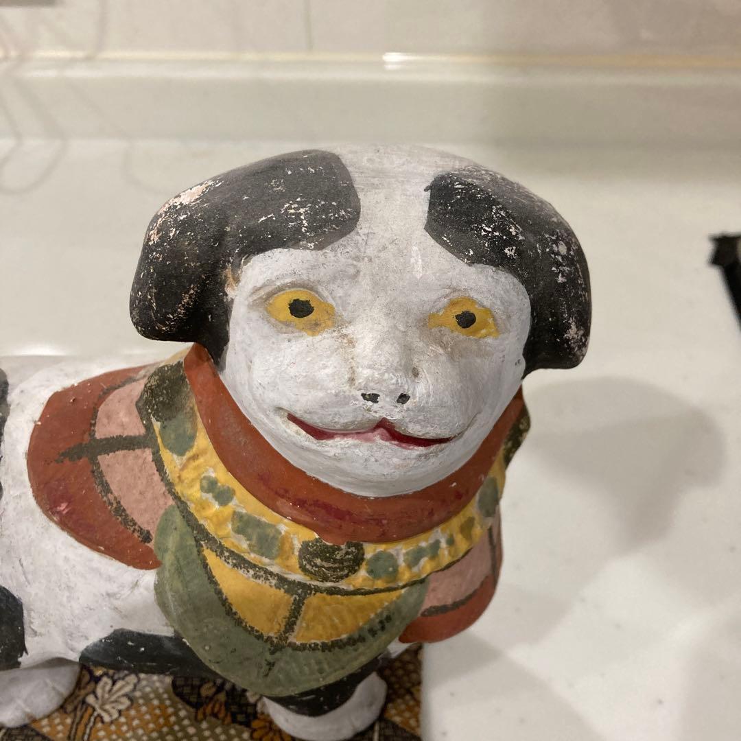 レトロ　古道具　土人形　泥人形　犬　戌　狛犬　アンティーク　広島　子宝　チン