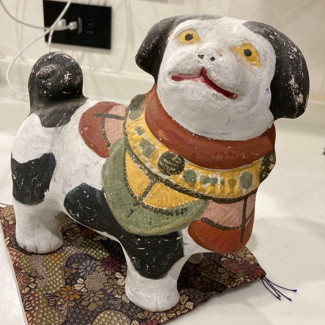 レトロ　古道具　土人形　泥人形　犬　戌　狛犬　アンティーク　広島　子宝　チン