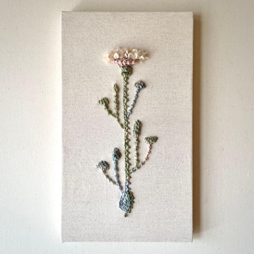 【一点もの】『手紡ぎ糸のお花. f'』手刺繍ファブリックパネル