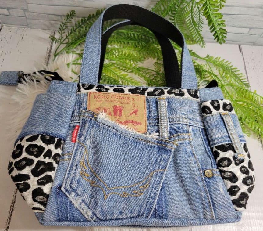 らん　[デニムリメイク]　サイドポケット付きトートバッグ(小)　№254