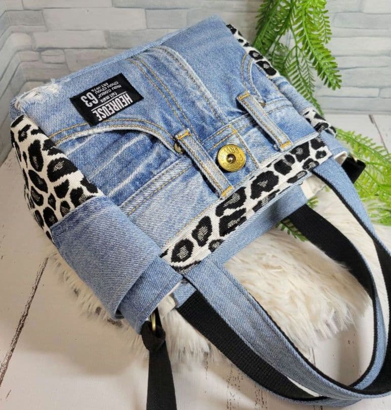 らん　[デニムリメイク]　サイドポケット付きトートバッグ(小)　№254