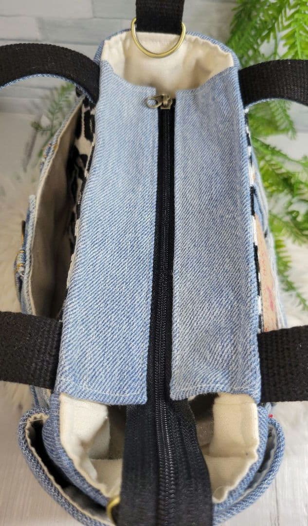 らん　[デニムリメイク]　サイドポケット付きトートバッグ(小)　№254