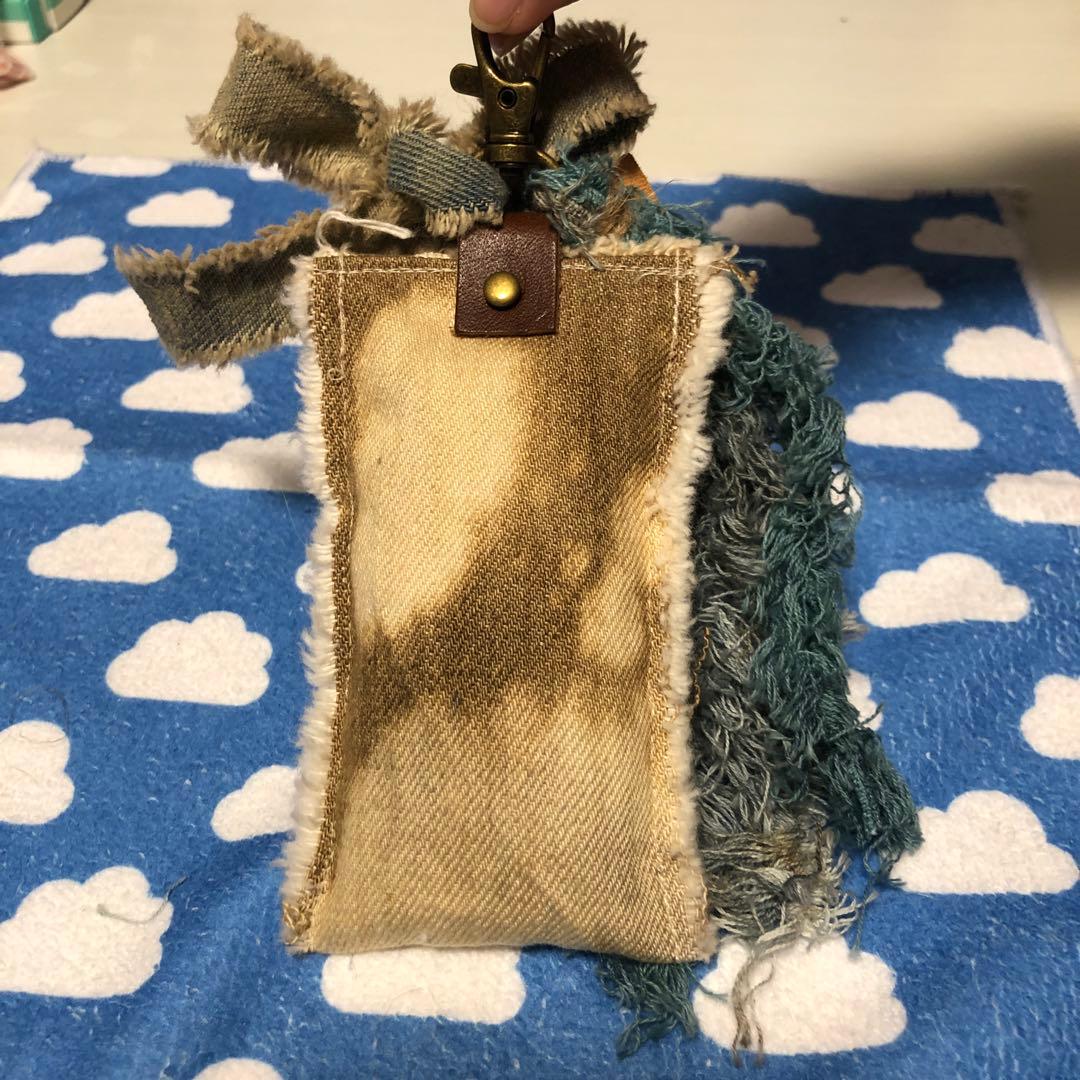 キーホルダー　クッションタグ　デニムリメイク　ヴィンテージ風　ハンドメイドK-6