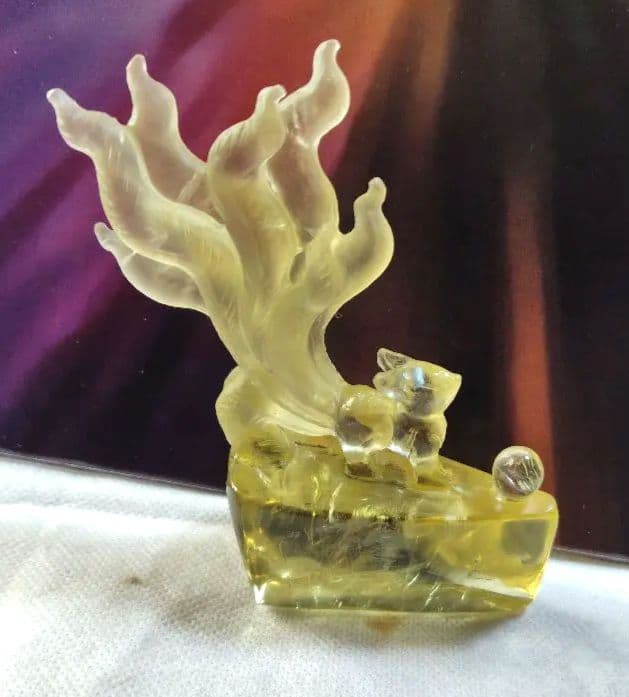【希少・一点物】九尾 シトリン 置物 縁起物 インテリア風水