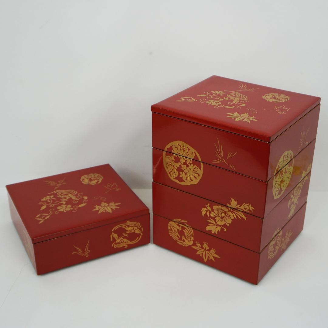 漆 蒔絵 重箱 五段 蓋2枚付き 松竹梅 縁起物 収納箱 付属 - メルカリ