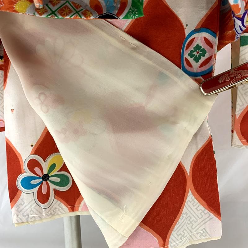 602ag21□七五三 三歳 セミアンティーク 女児 着物&被布 毬□状態良好