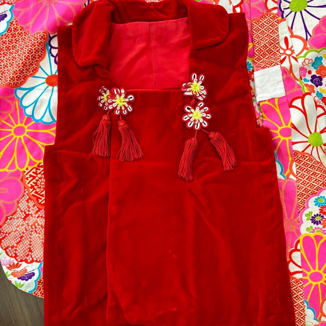 七五三 ３歳 アンティーク 菊丸紋着物 ベルベットの被布セット