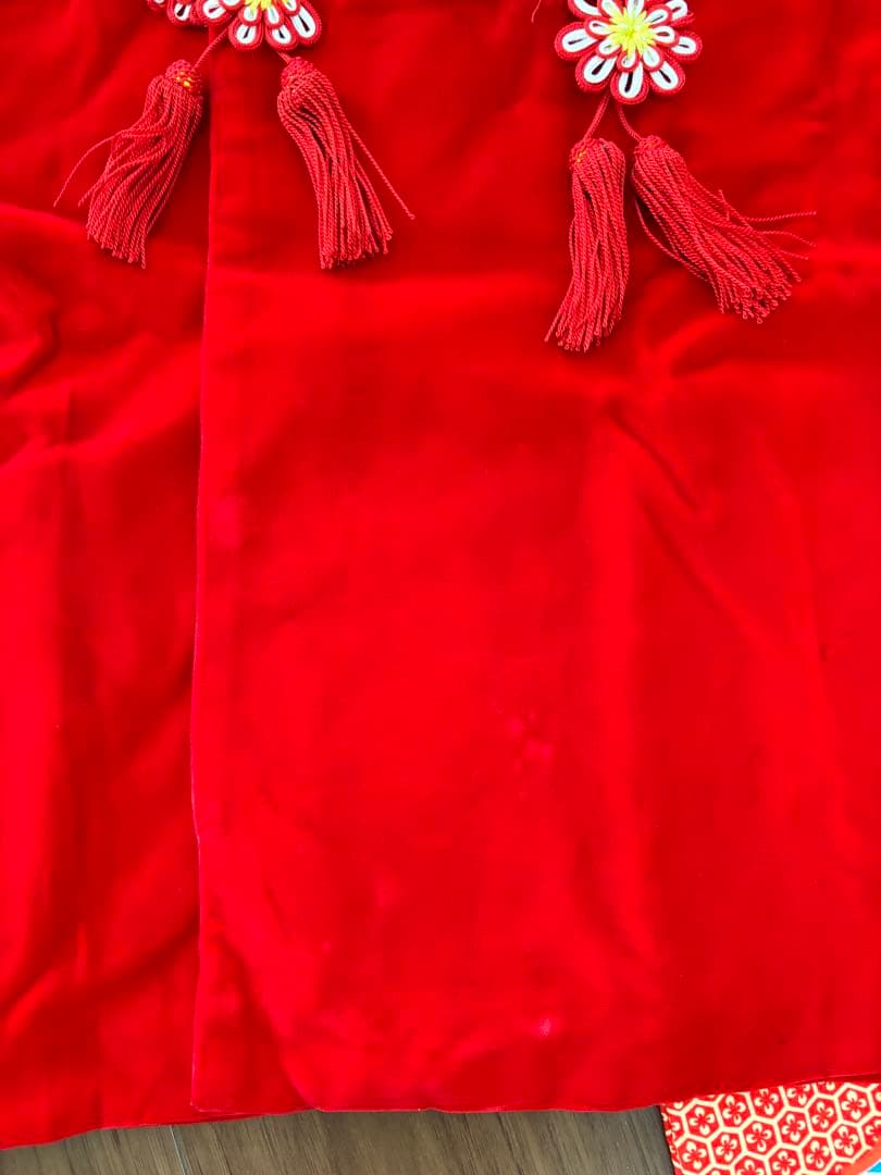 七五三 ３歳 アンティーク 菊丸紋着物 ベルベットの被布セット