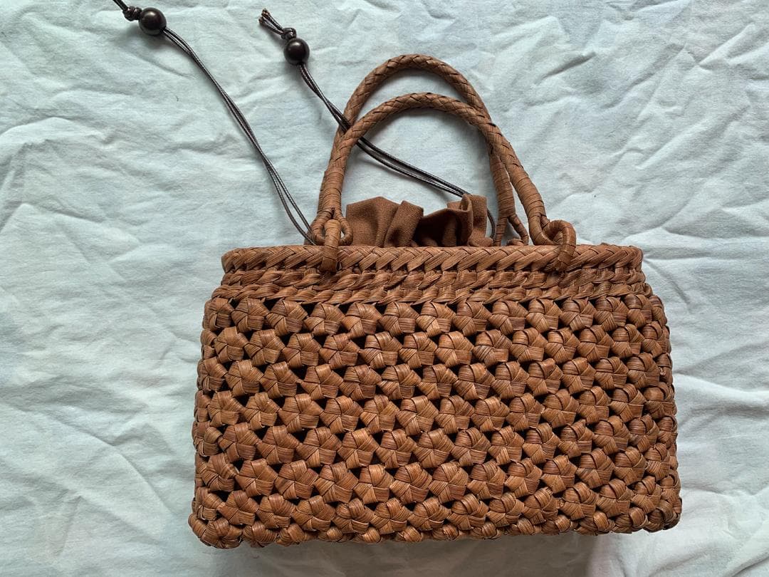 六角花結び編み 山葡萄 かごバッグ 職人手編み 手提げ 内布付き