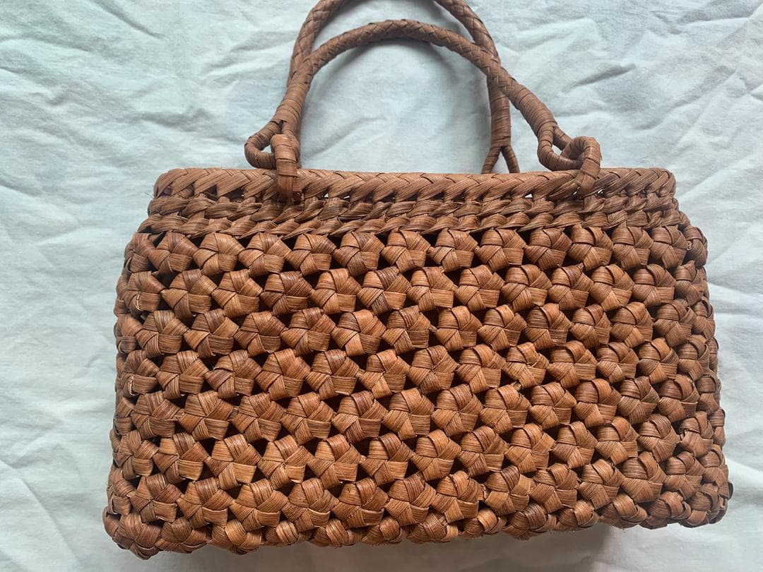 六角花結び編み 山葡萄 かごバッグ 職人手編み 手提げ 内布付き