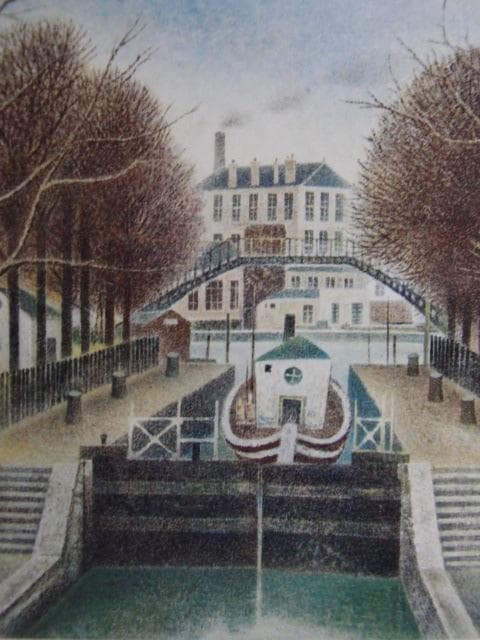 岡鹿之助、【運河】、希少な画集画、新品高級額 額装付、状態良好