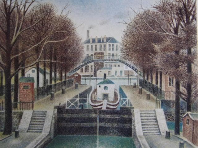 岡鹿之助、【運河】、希少な画集画、新品高級額 額装付、状態良好