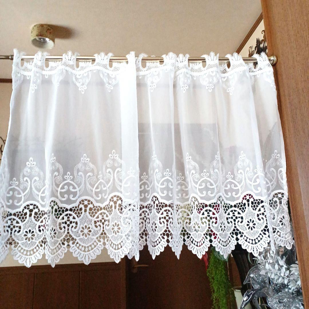カフェカーテン【ほたる様オーダー品　トルコ刺繍マクラメレース　トリムデザイン】