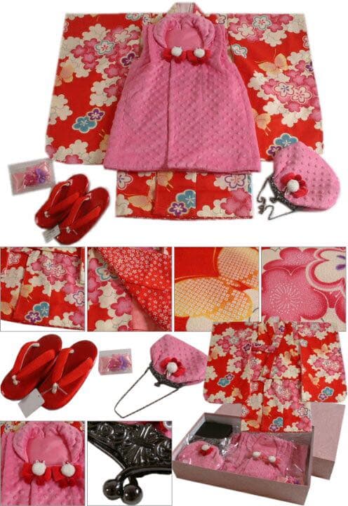 「Kirara enfant」子供三身被布コーディネートセット 花に蝶（赤）