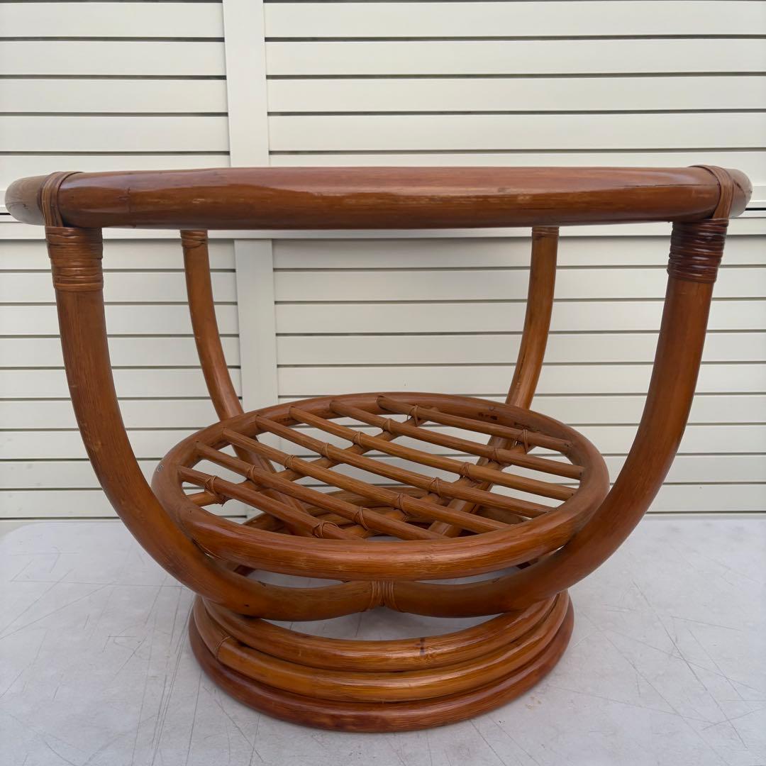 昭和レトロ センターテーブル66ｃｍ ラタン ガラス テーブル 籐