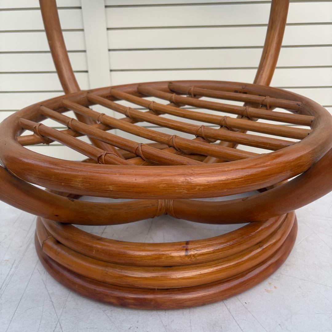 昭和レトロ センターテーブル66ｃｍ ラタン ガラス テーブル 籐