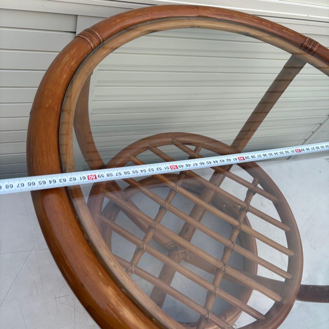 昭和レトロ センターテーブル66ｃｍ ラタン ガラス テーブル 籐