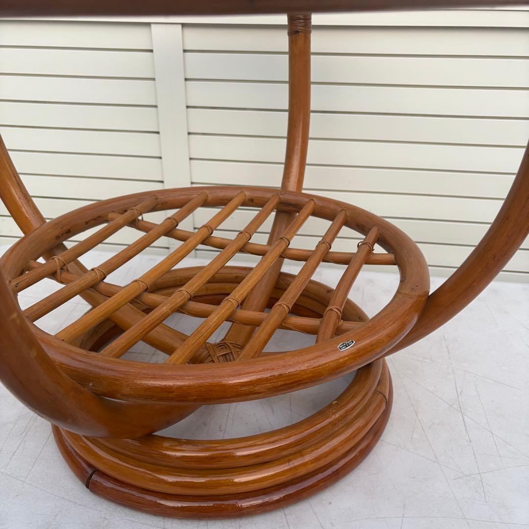 昭和レトロ センターテーブル66ｃｍ ラタン ガラス テーブル 籐