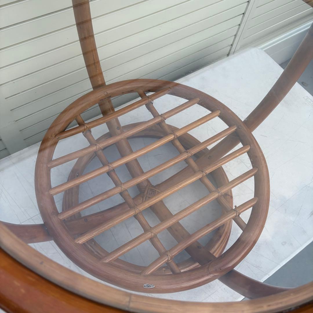 昭和レトロ センターテーブル66ｃｍ ラタン ガラス テーブル 籐